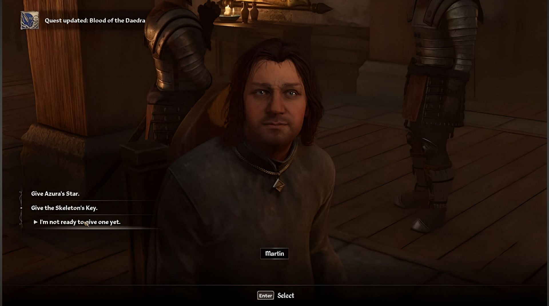 You have the option of not giving the artifact if it is valuable (Image via Bethesda || YouTube/@Kibbles Gaming)
